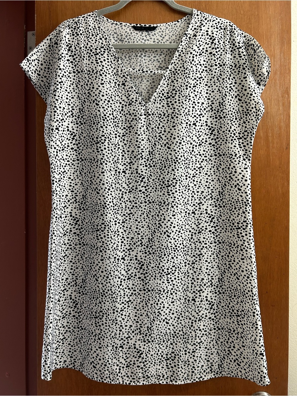 V-Neck Mini Dress in Black & White Dot Print